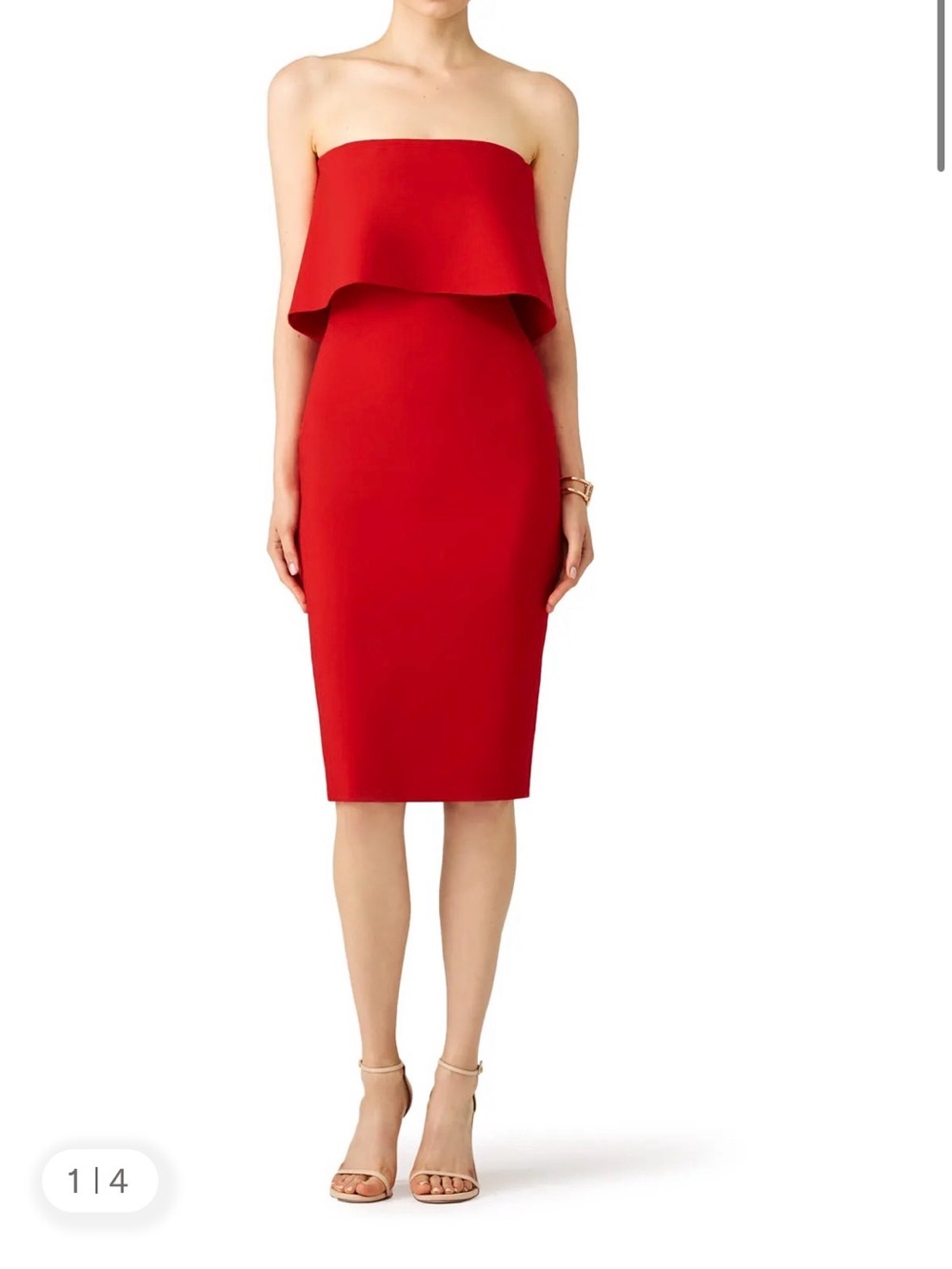 Likely Red Strapless Ruffle Sheath Dress